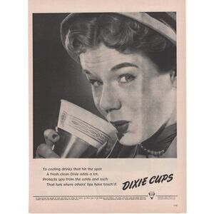 Dixie Cups / Puss N Boots Magazine Advertisement 1950 Black & White Vintage